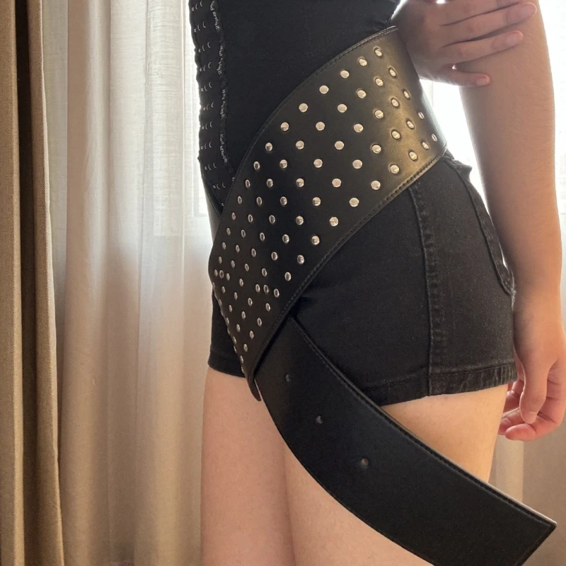 Europe And The Us Punk Heavy Industrial Rivets Extra Wide Belt Personalized Dress Pu Leather Wide Waistband Spice Girls Belt