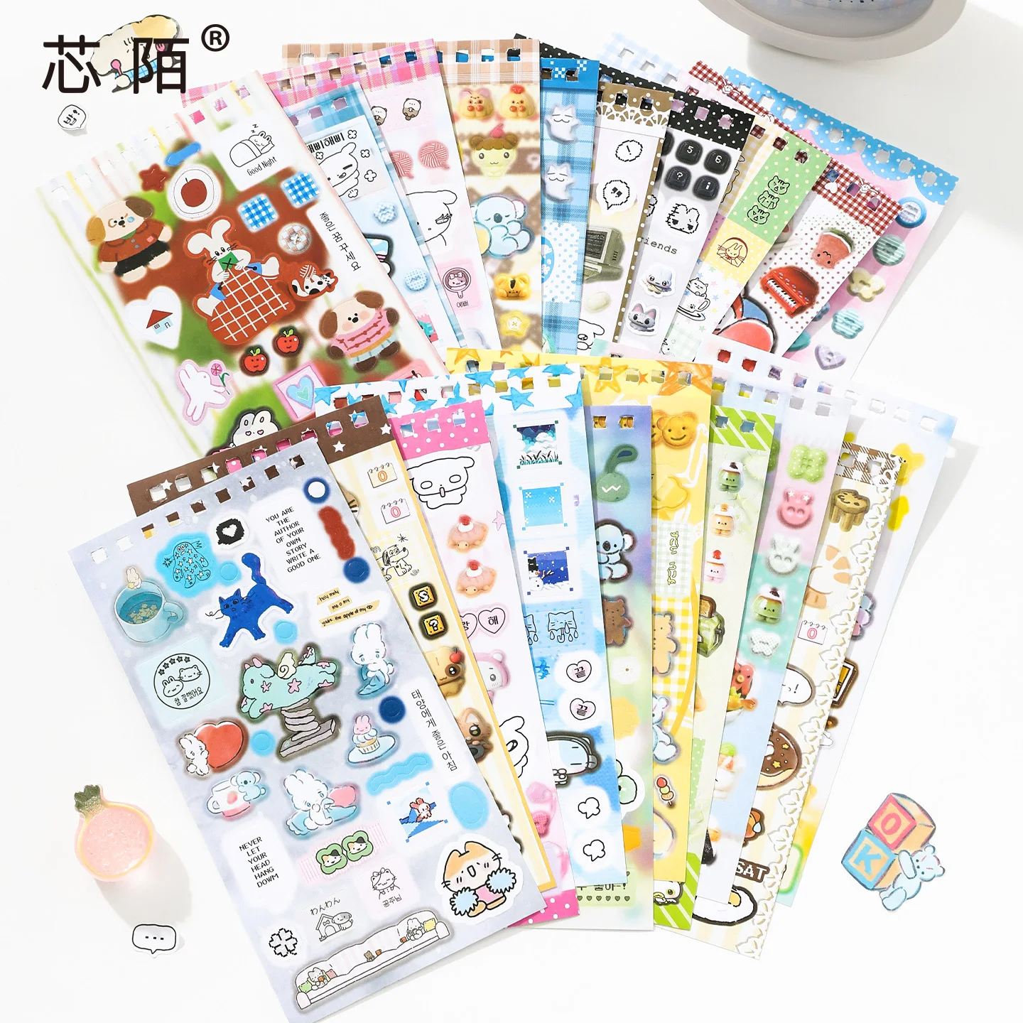 20pcs cute cartoon Korean-style decorative material stickers on coated paper