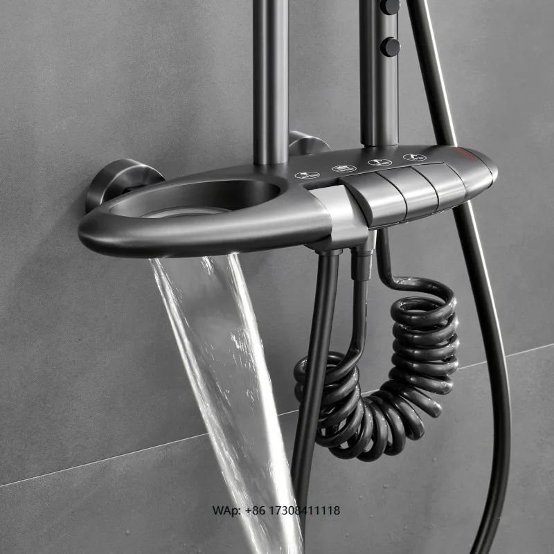 

Душевой набор с дизайном в виде клавиш пианино, серый, 4 функции: тропический душ, ручной душ с 3 режимами, насадка для душа и бидетный распылитель.