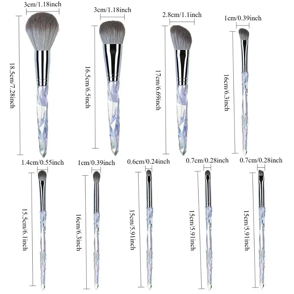 Professional 9PCS Aesthetic Ice Crystal Makeup Brush Set High Quality Blush Eyeshadow Brushes Beauty Tools for Makeup Lovers