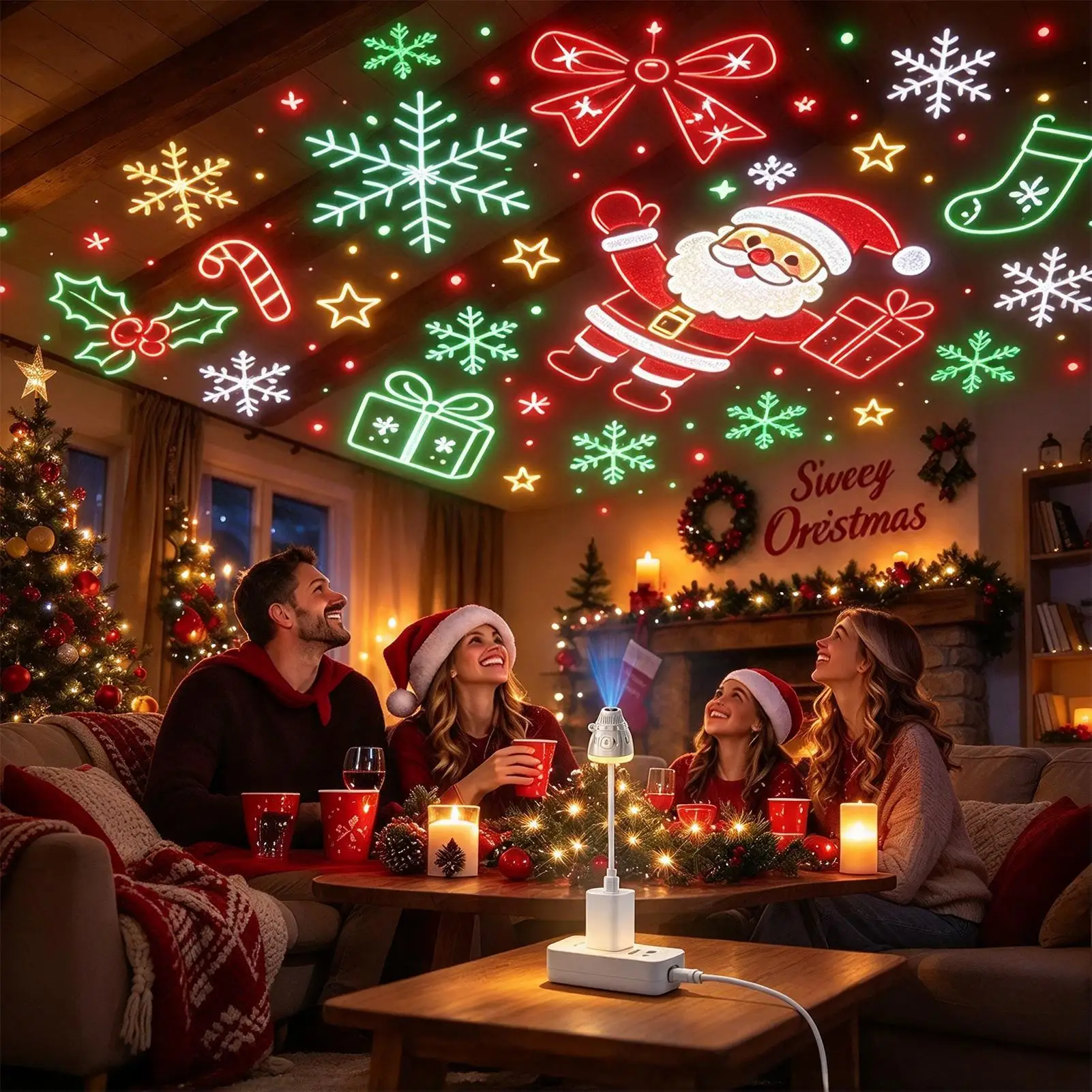 クリスマスプロジェクターライト、プラグイン式ledプロジェクションランプ、5dホログラフィックusbクリスマスプロジェクションライト、寝室やリビングに最適。