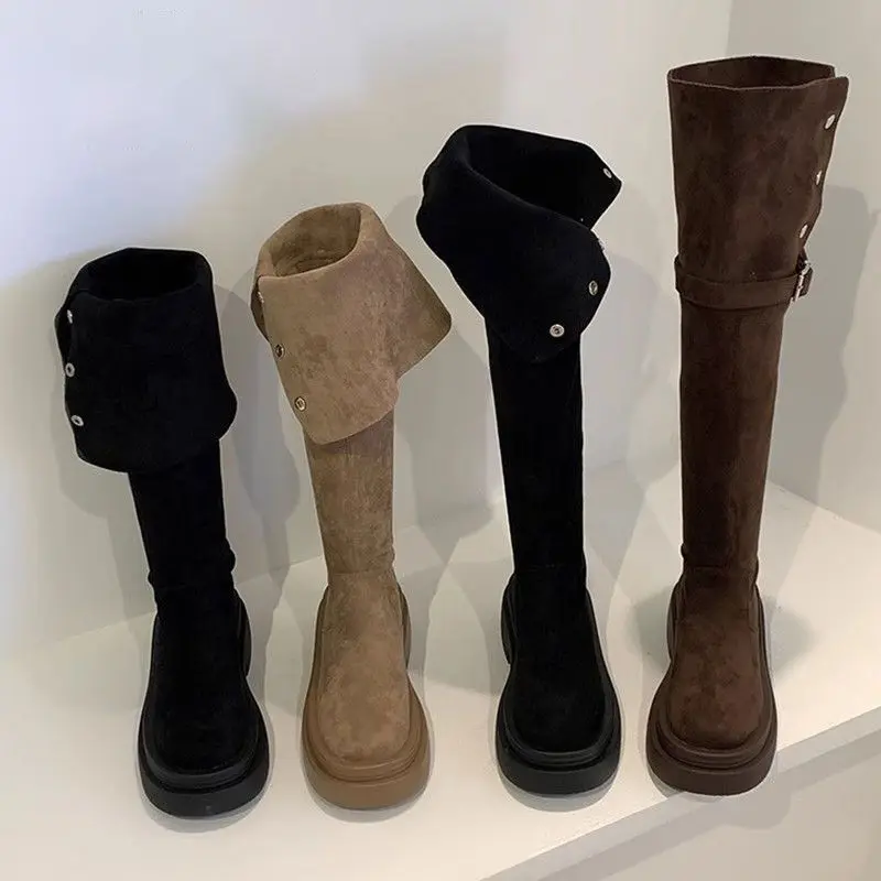 

Women's Over-Knee Thick Heel Long Boots Foldable Double Wear Autumn Winter New Style Round Toe Polyurethane Material Boots