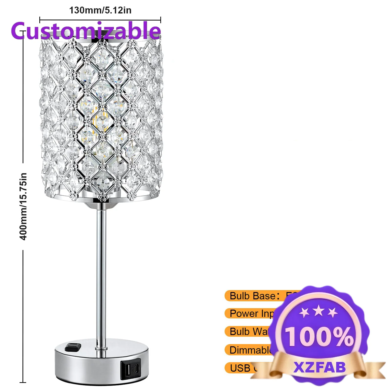 Factory Direct 2026 New crystal desk lamp bedroom bedside lamp touch three-speed dimming dual USB charging decorative lamp