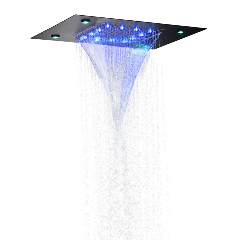 Pommeau de Douche Noir à LED, avec 3 Documents, Proxy de Température, 50x36 cm, 256