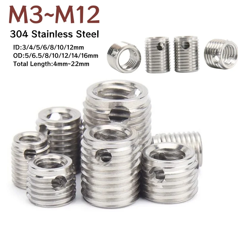 M3M4M5M6M8M10M12 304 Stainless Steel Thread Repair Triple-Hole Insert Self-tapping Bushing,Inside Outside Thread Adapter Screw