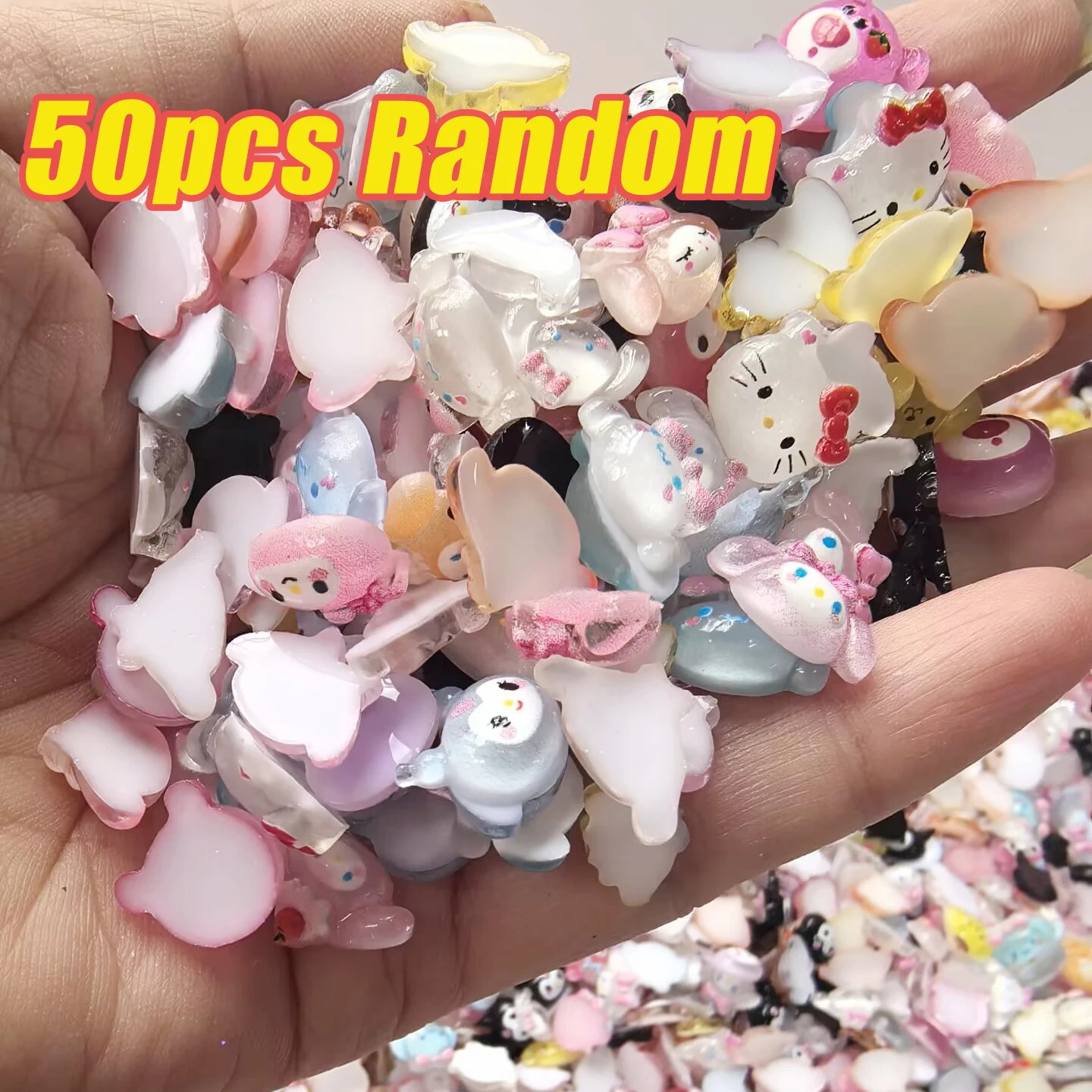 50Pcs Bulk Kawaii Kuromi Hello Kitty Cartoon Nail Art Charms Cute Resin Nail Decorations for DIY Phonecase Manicure Accessories