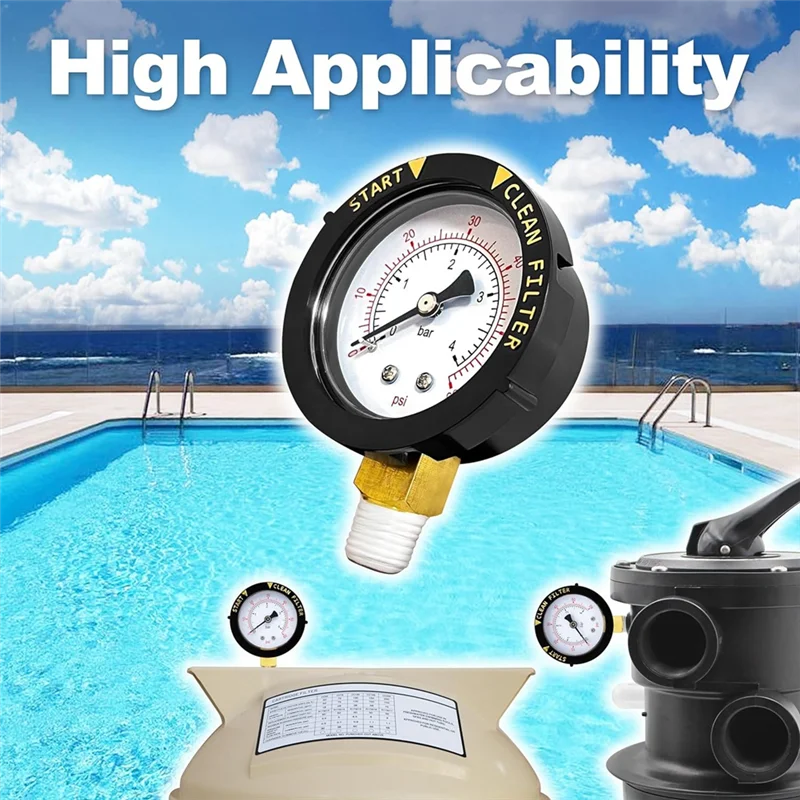 B50B-190058 Pressure Gauge 0-60 PSI,Start And Clean Filter Water Pressure Gauge With 1/4 Inch NPT Bottom Mount Swimming Pool