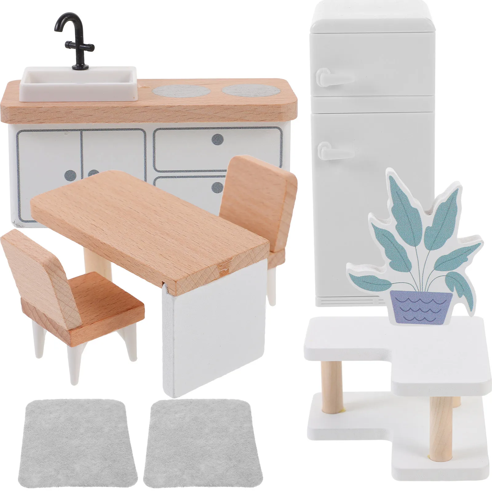 

Набор миниатюрной деревянной мебели: гладкие, реалистичные маленькие кухонные аксессуары для DIY-декора дома и миниатюрных сцен