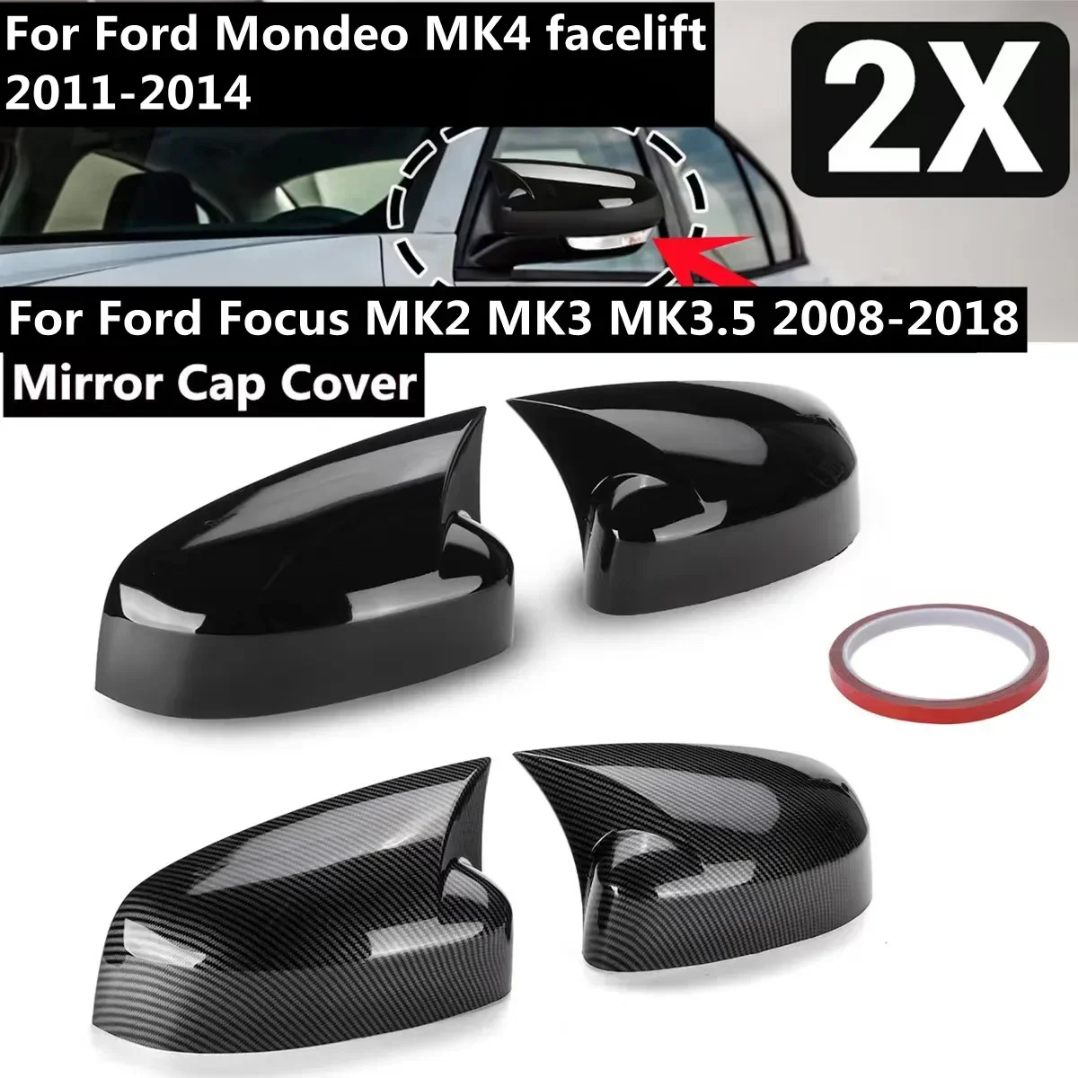 Tapa de espejo de puerta lateral de coche, cubierta adicional para Mondeo MK4 2011-2014, cubierta de espejo retrovisor para Ford Focus MK2 2008-2011 MK3 2011-2018