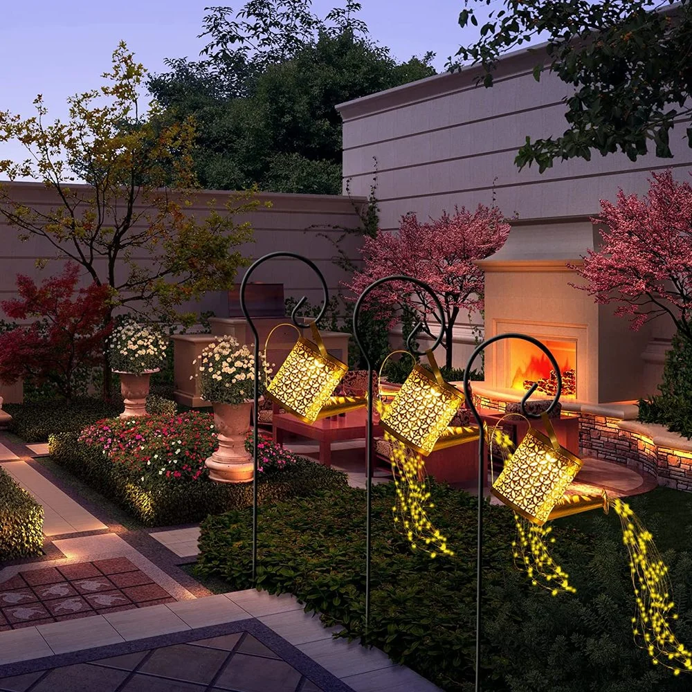 Impermeável lanterna solar suspensa, Rega pode luzes, Pattern Garden Lights, Pátio Yards Pathway