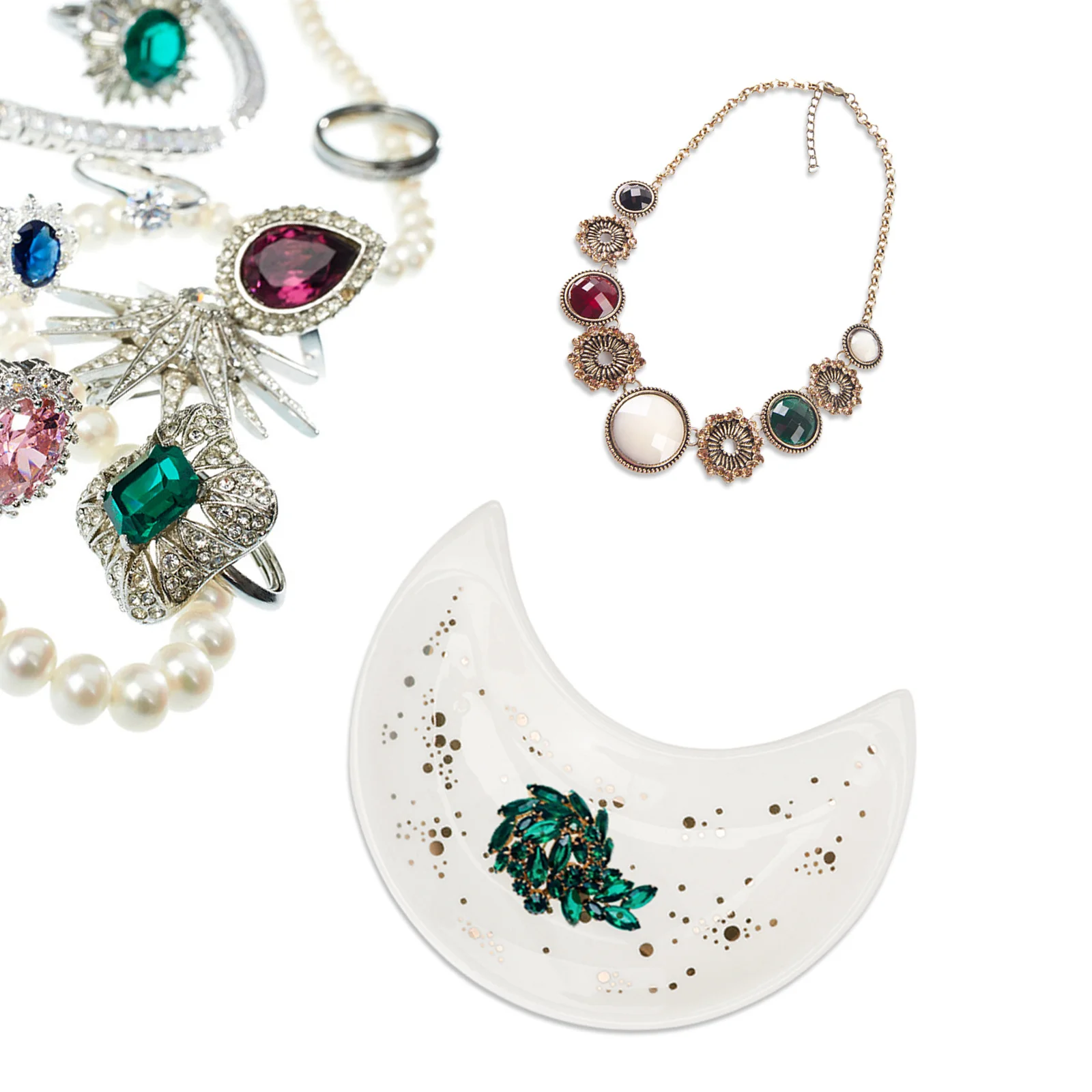 

1Pcs Ceramic Moon Craft Tray Elegant Creative Jewelry Storage Multi-Purpose Fruit Decorative Plate Creative Ceramic Tray