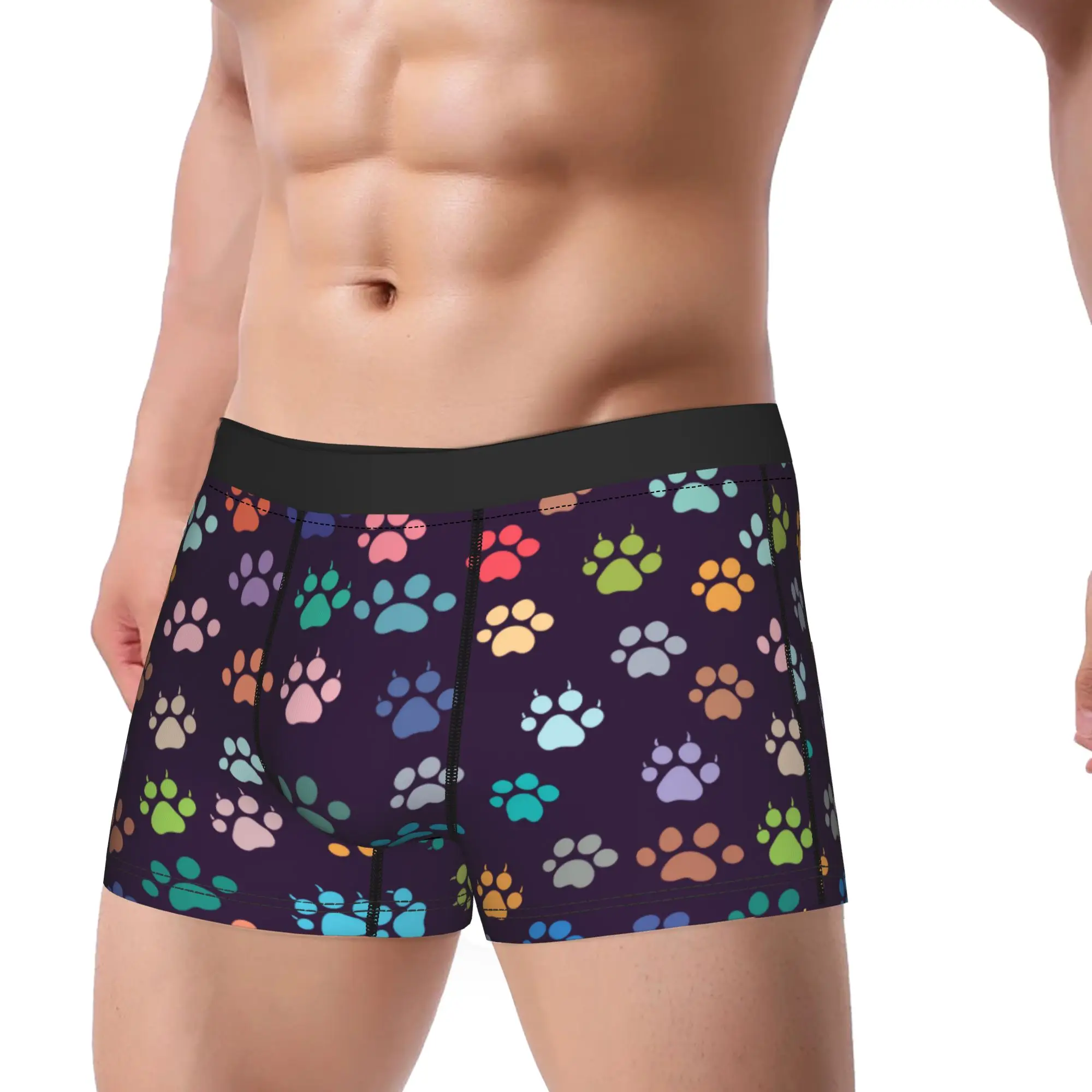 Men's Animals Footprint Dog Paw Long Underwear  Novelty Boxer Briefs Shorts Panties Male Soft Underpants Plus Size
