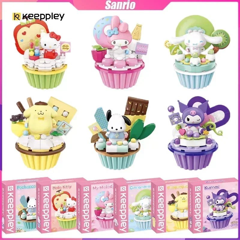 Keeppley Sanrio Building Block Cup Cake Shape Anime Figure Decoration Puzzle Assembling Model Toy Birthday Gift for Boy and Girl