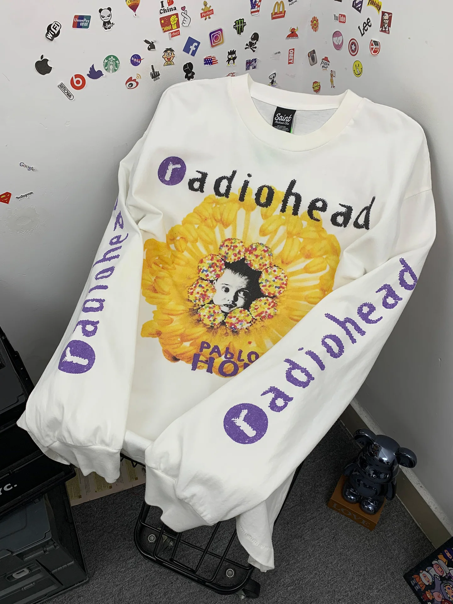 Casual Long Sleeve Radiohead Sunflower Print Loose Street Style T-Shirt for Men Breathable Cotton Autumn Fashion T-Shirt
