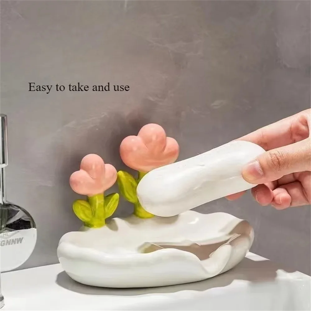 Soap container Flower Soap dish High Aesthetic Value Light Luxury Plastic Box No Punching Home Sink Storage Rack