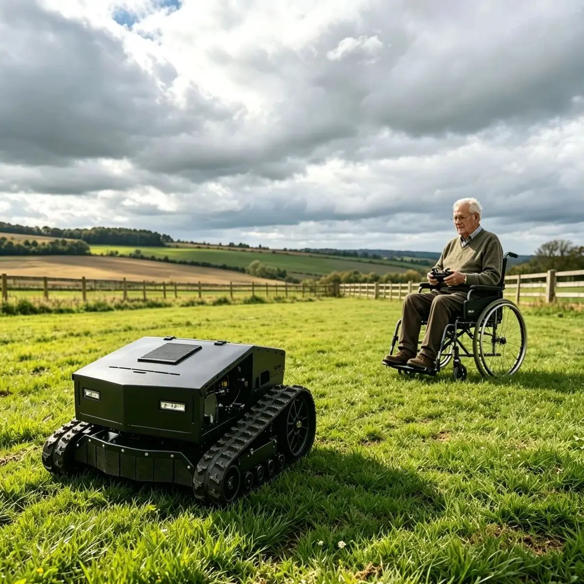

Wireless remote lawn mower with 800 mm width, easy for limited mobility users and 55° slope climbing Customizable