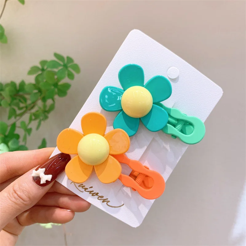 2pc Korean Cute Flower Colorful Hairpin Hair Claw Clips Grips for Girls Women Kids Child Hair Party Accessories Crab Headband