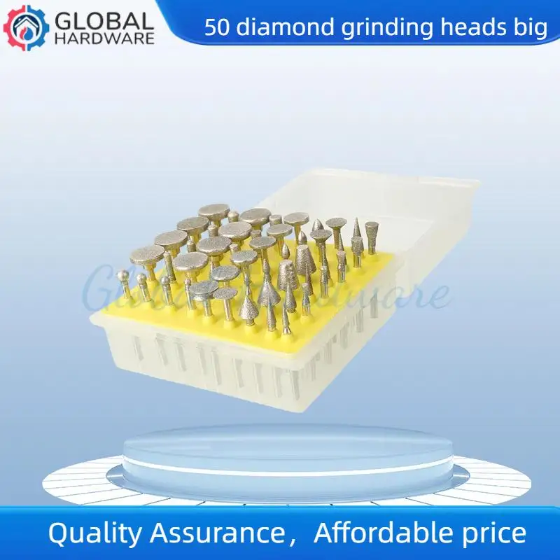 50PCS Diamond Coated DIY Metalworking Grinding Grinder Head Glass Burr Electric Drill Rotary Tools for Stone Ceramic Glass