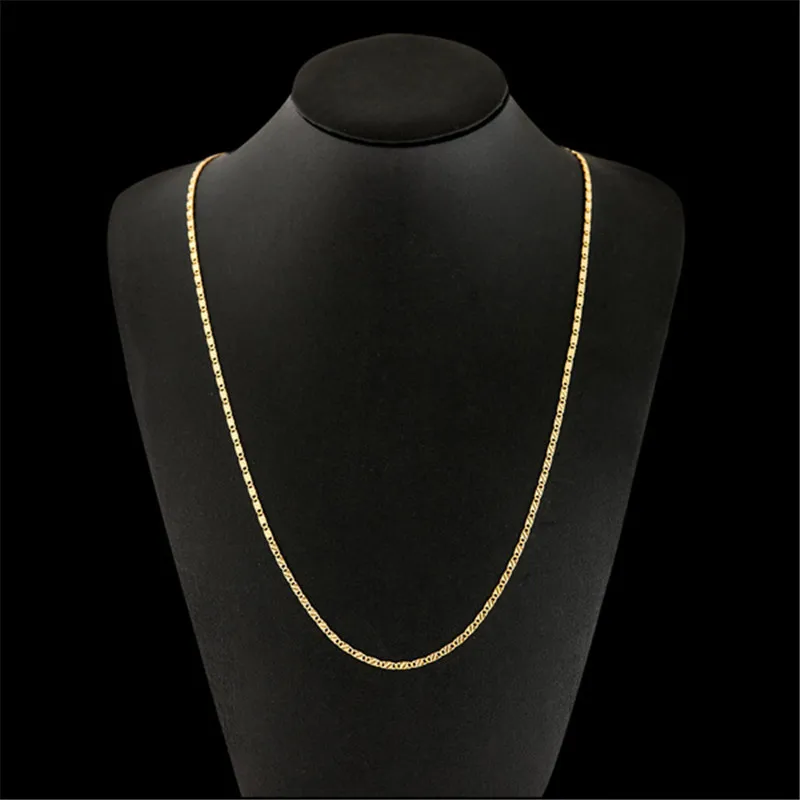 40-75cm 18k Gold Color Charm 2mm Flat Chain Necklaces For Women Men Luxury Fashion Party Wedding Jewelry image 5