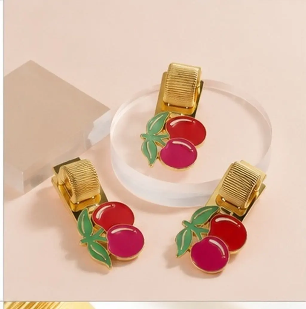 3Pcs Cherry Pen Holder Clips Metal Zinc Alloy Spring Adjustable Pen Loop Portable Pencil Holder for Planner Journal Notebook