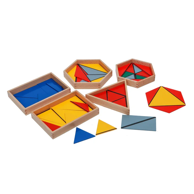 ADENA Montessori Constructive Triangles Set with 5 Storage Boxes Educational Building Blocks Set for Kids