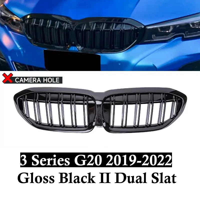 Gloss Black Double Line Kidney Grille For BMW 3 Series G20 G21 2018-2022 - Direct Replacement Upgrade