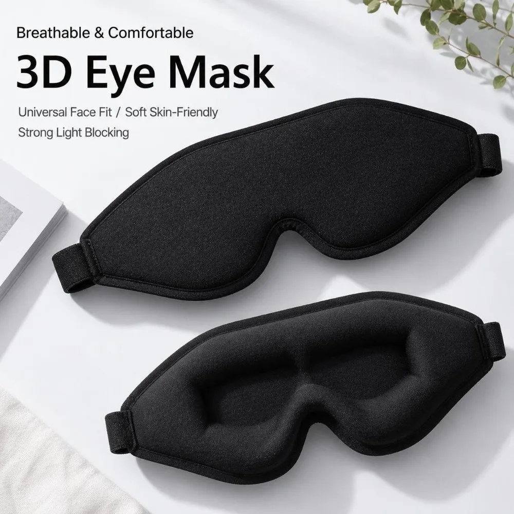 Zero Pressure 3D Contoured Eye Mask Breathable Memory Foam Sleeping Eye Mask Block Out Light Adjustable Eye Shade Blindfold