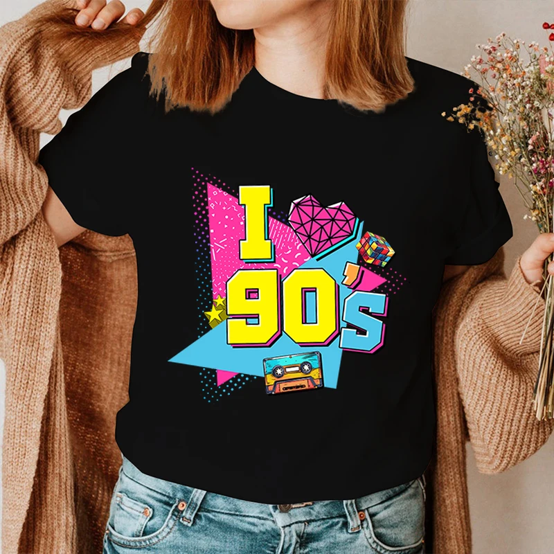 Nuova maglietta con stampa retrò I anni \'90 maglietta Casual Unisex a maniche corte moda donna Retro I anni \'90 stampa grafica top Tees