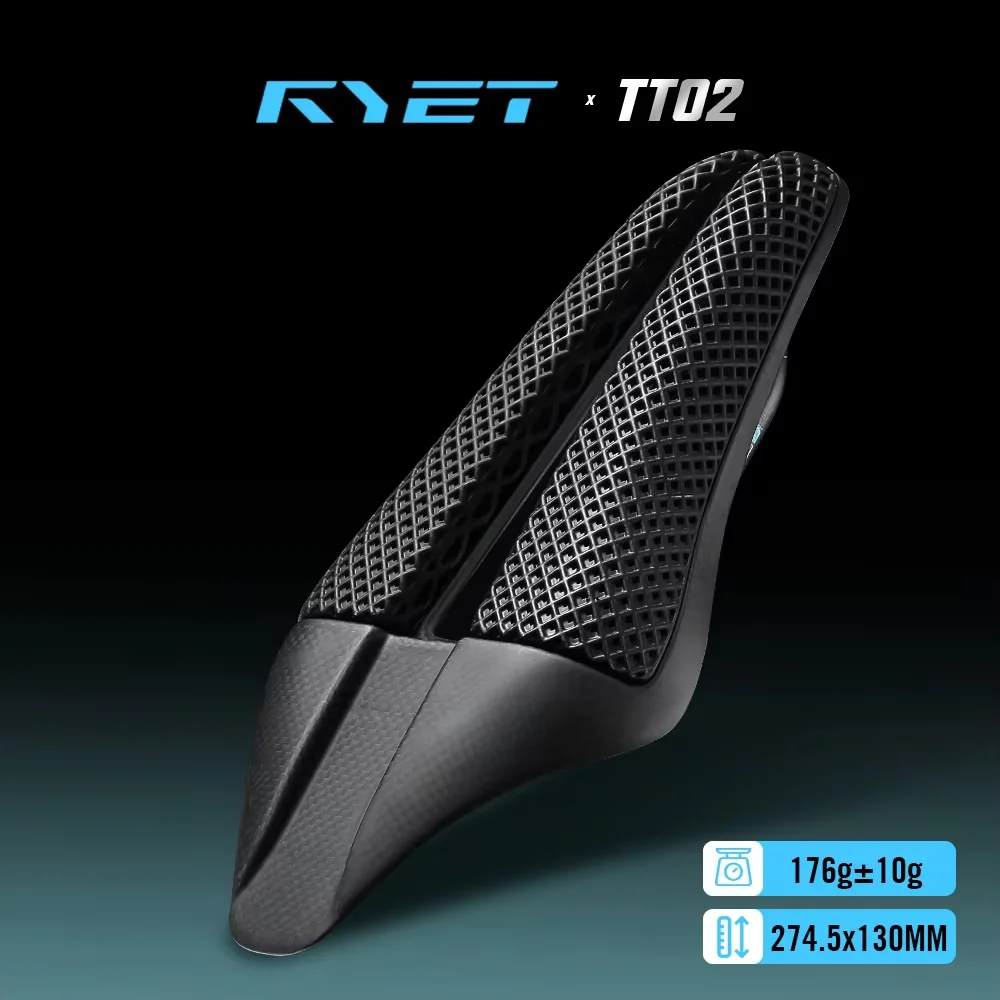 2026 RYET 3D Printed Full Carbon Triathlon Saddle 176g Short Nose Wide Aero Design Bike Seat Carbon Shell 7x9mm Rail TT02