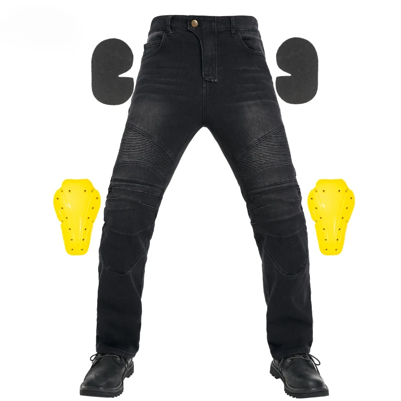 Winter Motorcycle Cycling Riding Jeans Pants Protective Wear-resistant Cashmere Men's Anti-fall Motorcycle Pants Kneepad Zipper