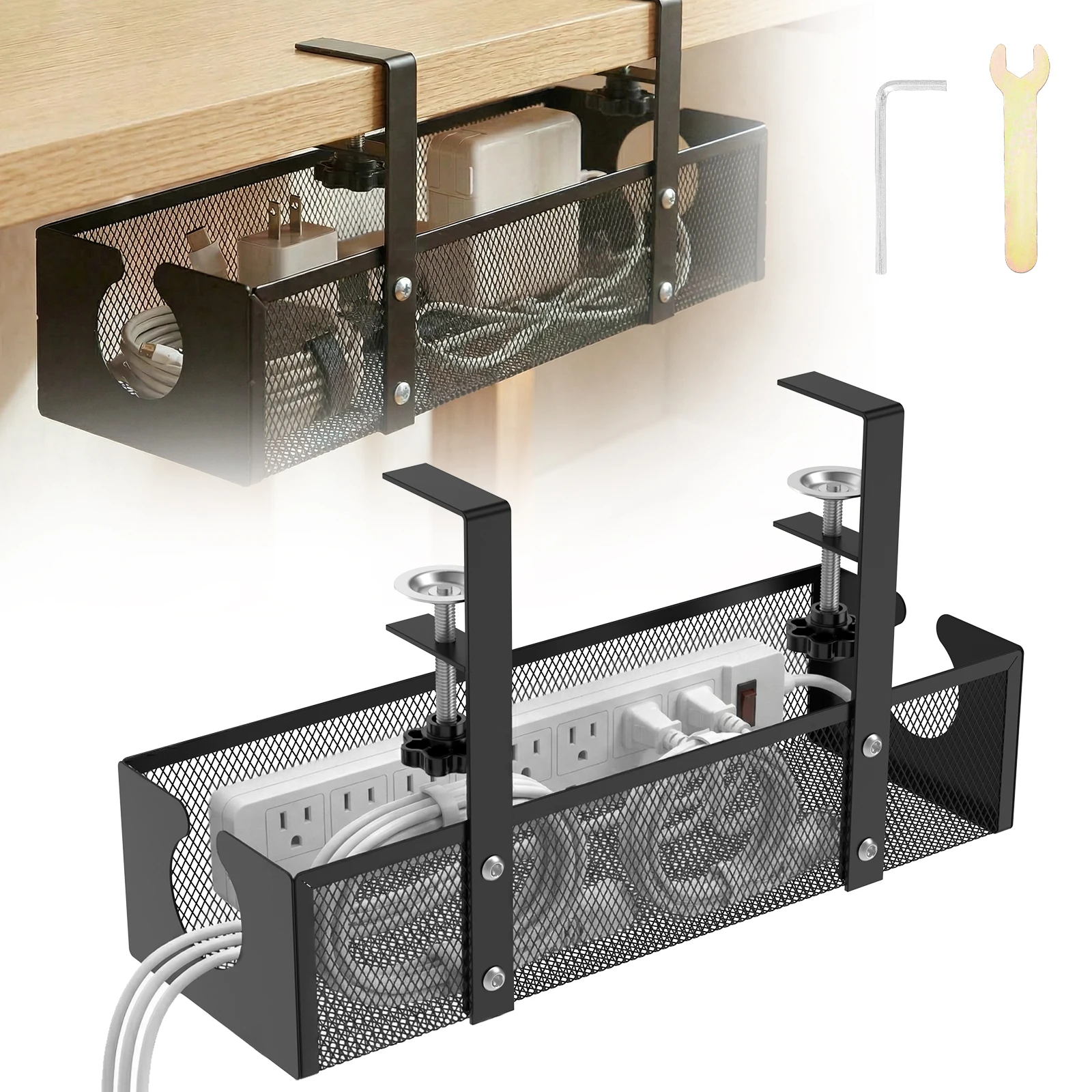 Kabelmanagement-Ablage für Untertischmontage Metallischer Hängekorb für Bürotisch Ohne Bohren Kabelkanal für Tische bis zu 5 cm Dicke