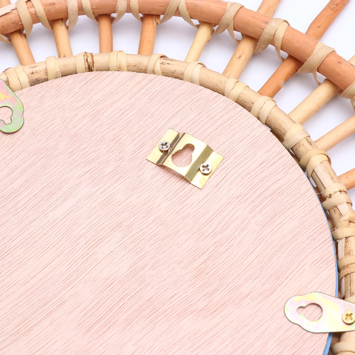 

Retro Decor Wall Hanging Mirror Wicker Weave Design Log Bamboo Photography Props