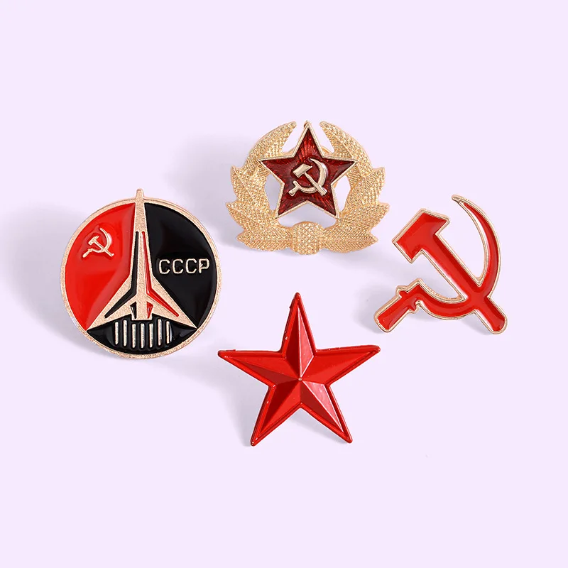 Socialist Pointed Star Symbol Enamel Pins Red Star Sickle Hammer Cold War Brooches Gift Icon Badge Lapel Metal Pin For Coat Cap