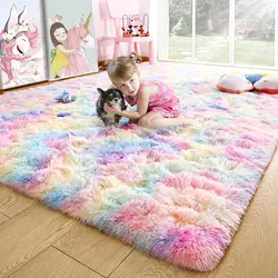 Soft Fluffy Rainbow Rugs for Girls Bedroom Shaggy Kids Playroom Home Decor Mat Colorful Plush Nursery Cute Fuzzy Carpet