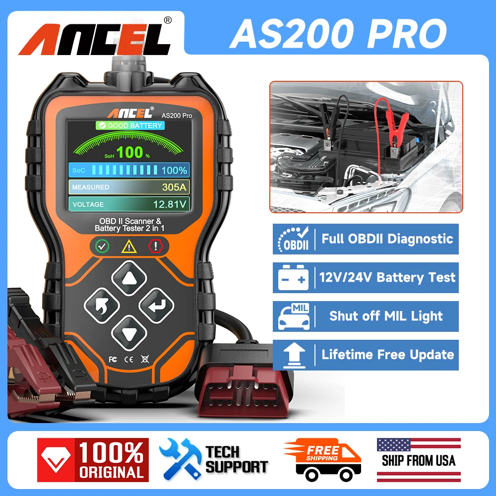 

ANCEL AS200 PRO Car Diagnostic Tools 2 in 1 Engine Check OBD2 Code Reader +24V 12V Car Battery Tester OBD2 Automotive Scanner