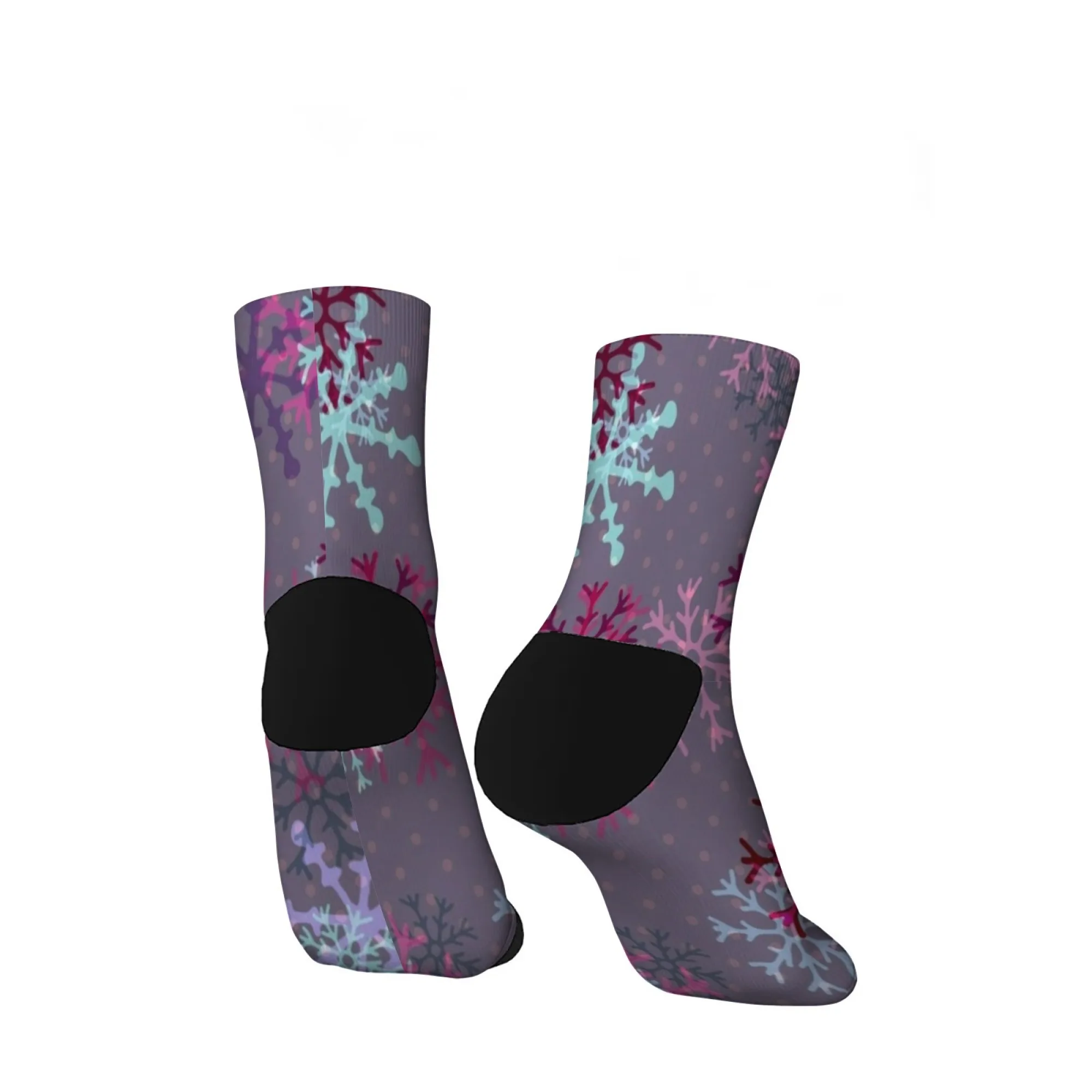 Calzini corti da uomo in stile natalizio con fiocco di neve viola Novità divertenti calzini a compressione pazzi morbidi e comodi hip hop casual