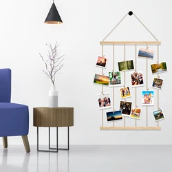 Hanging Photo Display Holder Wall Art Decor Photo Collage Frame Photo Wall Home Wall Decor Hang Gift Wood Tag Clip Photo Board