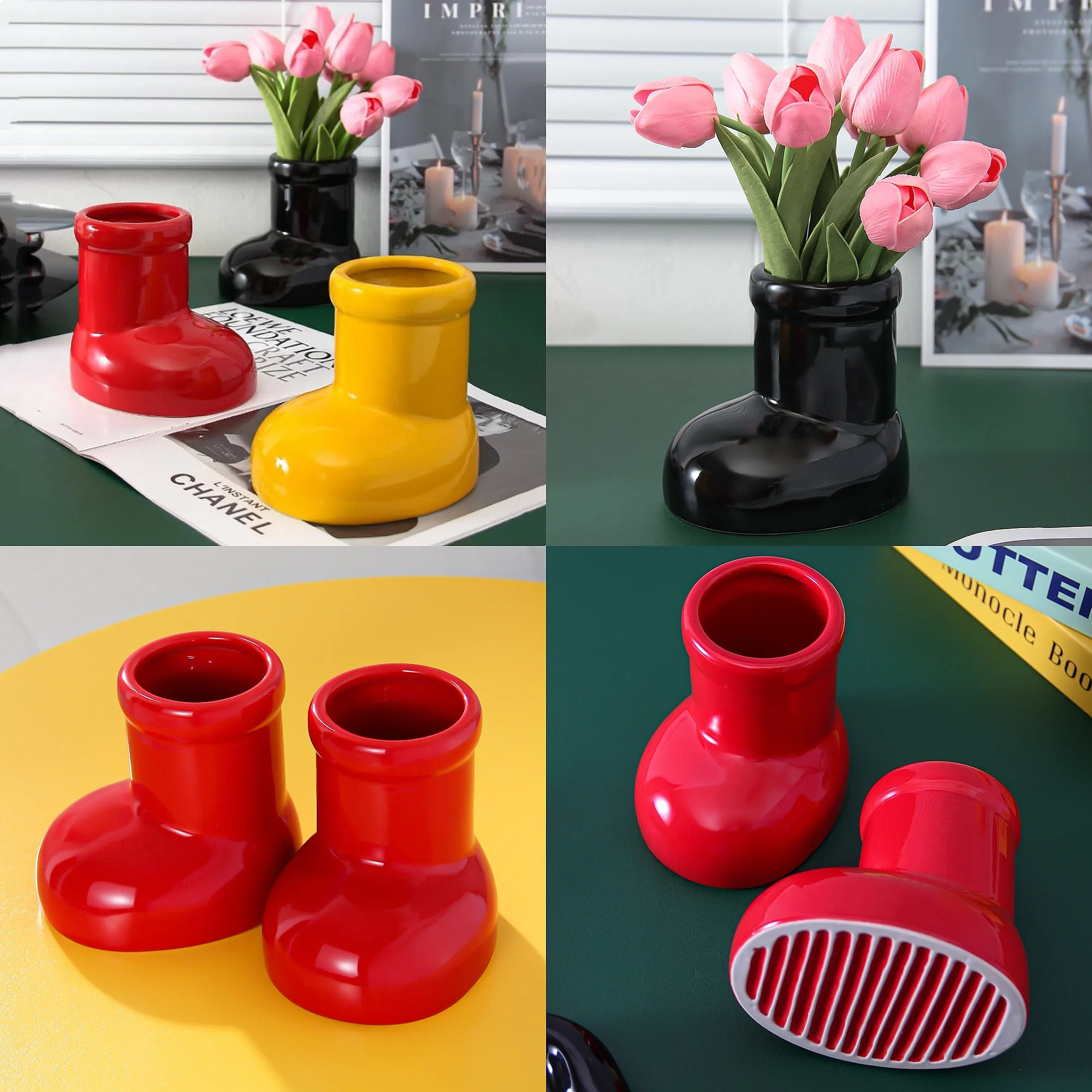 Ceramic Vase Boots Shoe Cute Cartoon Pen Holder Tabletop Storage Ikebana Flower Vase Boots Pot Home Decoration Accessories