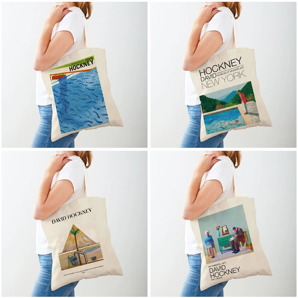 David Hockney Sunbather Pool Deckchairs Handbag Foldable Women Shopper Bag Harajuku Style Canvas Tote Lady Cloth Shopping Bags