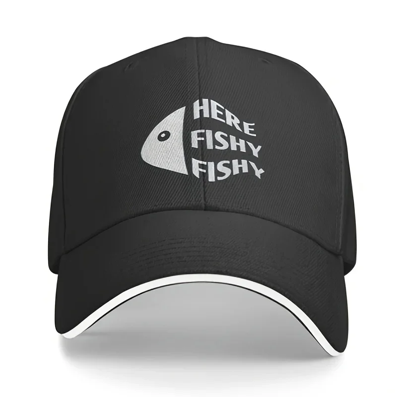 

Vintage 'Here's Fishy' Adjustable Baseball Cap - Durable Polyester, Letter Print Design for Men | Essential Outdoor Gear