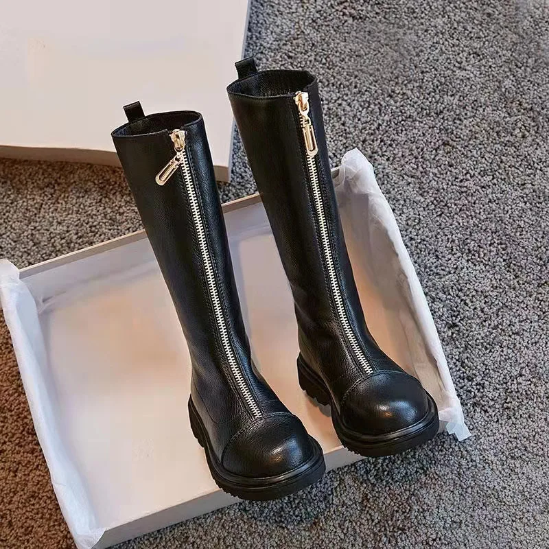 New Girls High Boots Princess Performances Dance Student School Black Fashion Boots Children Shoes Kids Cowhide Vintage