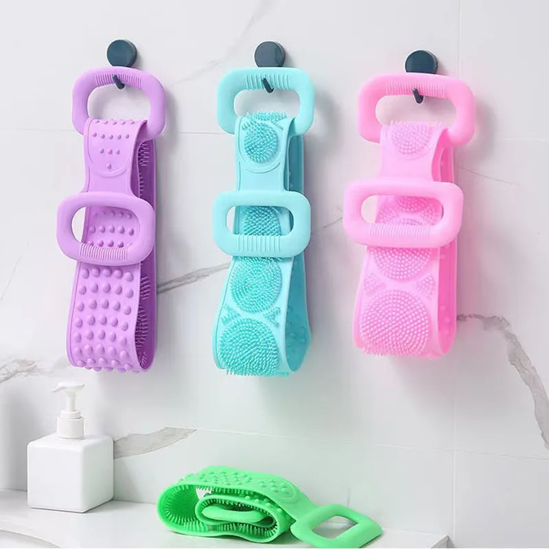 Silicone Body Scrubber Back Strap Double Sided Massage Silicone Bath Strap Skin Exfoliating Bath Tool for Men Women Reusable 1pc