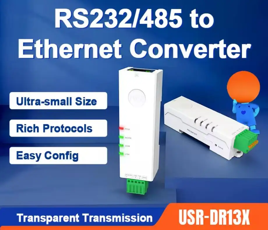 DIN Rail RS485 or RS232  to Ethernet Modbus Gateway Modbus RTU To Modbus TCP Serial Device Server USR-DR134