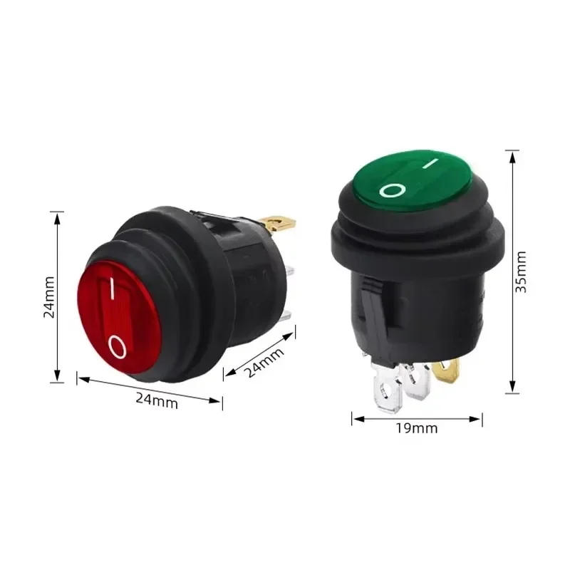 2Pcs Waterproof Button Rocker Switch Boat-shaped Round Switch 3Pin Silver Point Switches with 12V 220V Light
