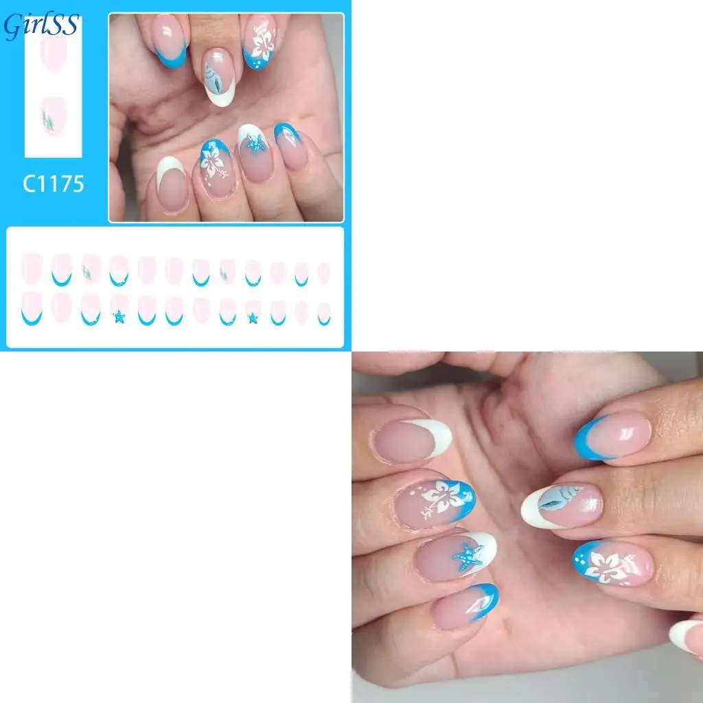 

French Styles Gradient Floral Glitters Press On Plastic Elegant Design For Women T4MB