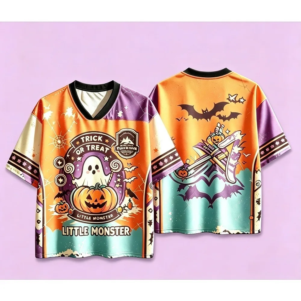 Halloween Ghost Pumpkin Print Parent Child T Shirt V Neck Short Sleeve Fashion Family Matching Top Tee