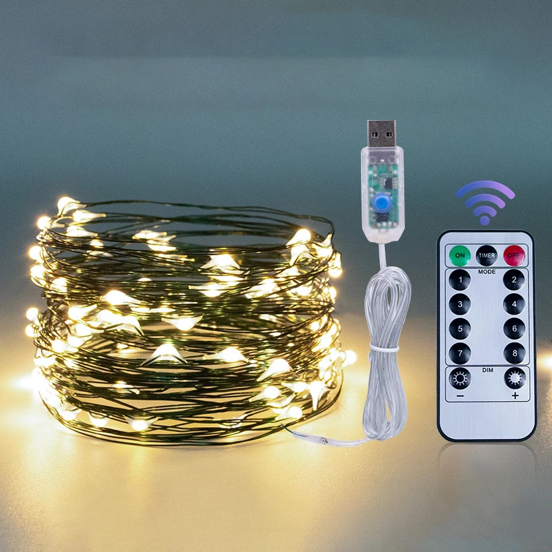 5/10/20m LED ライトストリングフェアリーライト USB 8 モード銅グリーンワイヤー寝室ガーデンパーティー結婚式クリスマスツリー装飾用