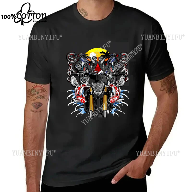 

New Style New Trendy Motorcycle 3D Design Print Cotton T-shirt, Short-sleeved O-neck, Streetwear Creative Clothing Hot Product