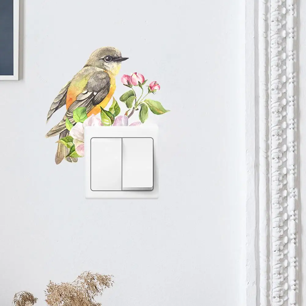 Bird Flower Branch Switch Sticker Removable Self-adhesive Waterproof PVC Living Room Bathroom Light Switch Wall Socket Outlet De