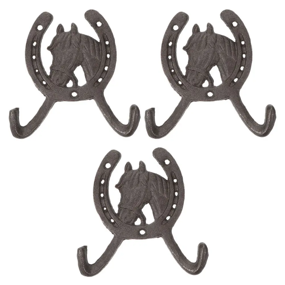 3Pcs Horseshoe Shape Wall Hooks Iron Art Double Head Coat Hat Organizer Living Room Bathroom Bedroom Kitchen Home Decor